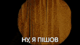 a close up of a person behind a curtain with the words ну я пишов written in white letters .