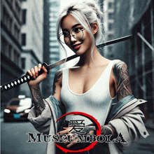 a woman is holding a sword in front of a museumbola logo