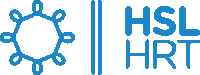 a blue logo for hsl hrt with a circle and lines on a white background