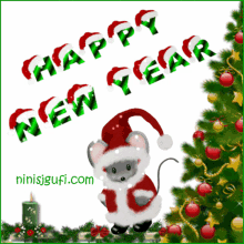 happy new year 2020 santa hat greetings mouse