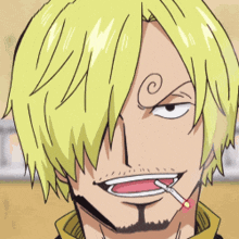 a cartoon character with a cigarette in his mouth and a swirl on his forehead