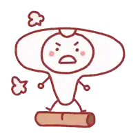 a cartoon character with an angry face is standing on a piece of wood