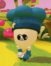 a cartoon character is wearing a blue chef hat