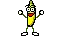 a pixel art drawing of a banana with arms and legs
