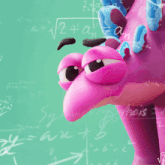 a cartoon character is surrounded by mathematical equations on a green board