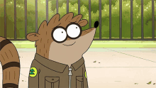 a cartoon character wearing glasses and a uniform with a patch that says ' a ' on it