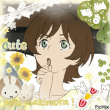 a picture of a girl with the word cute written on it