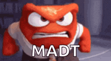 an angry cartoon character with the words `` mad '' written on it .