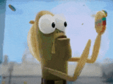 a cartoon character is looking at a mirror