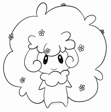 a black and white drawing of a girl with flowers in her hair and the name mikimi on the bottom right