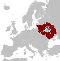 a map of europe with a red circle in the middle