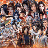 a collage of anime characters including one with a sword