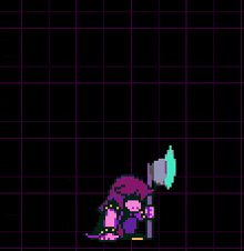 a pixel art drawing of a cartoon character with a spotlight shining on him and a green sign that says " chaos "