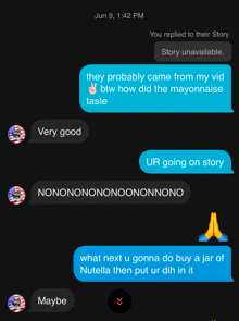 a screenshot of a text conversation between two people on june 9th at 1:42 pm