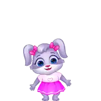 a cartoon rabbit wearing a pink skirt and a pink shirt