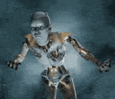 a robot with its arms outstretched is standing in front of a spider web