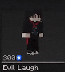 a person in a black shirt and red scarf is standing in a dark room with the words evil laugh above them .