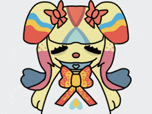 a cartoon drawing of a bunny with a bow around her neck