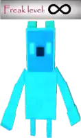 a picture of a blue robot with the words freak level 8 above it