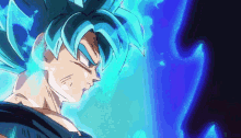 a drawing of a person with blue hair and a black background