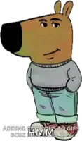 a cartoon character with the words adding cartoons to gifs bcuz i 'm a guy