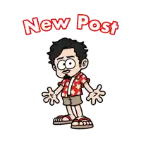 a cartoon of a man with the words new post below him