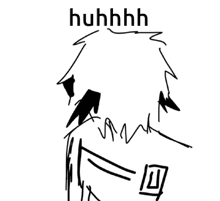 a black and white drawing of a person with a mask on their face and the words huhhhh .