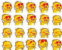 a set of cartoon characters with hearts in their eyes and wings