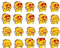 a set of cartoon characters with hearts in their eyes and wings