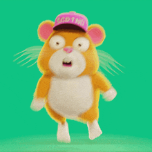 a cartoon hamster wearing a pink hat that says lgdtw
