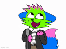 a cartoon fox is singing into a microphone while wearing a jacket and tie .