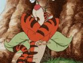 a cartoon of a tiger with a flower in his mouth