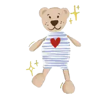 a teddy bear is wearing a striped shirt with a heart on it