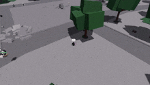 a screenshot of a video game shows a green cube with a circle around it