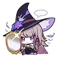 a witch is looking at herself in the mirror .