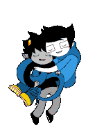 a couple of cartoon characters hugging with hearts around them