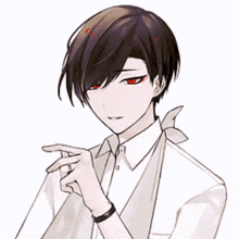 a man with a red flower in his hair is pointing at something