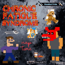a poster for chronic fatigue syndrome with a disabled pride banner