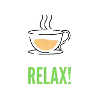 a cup of coffee with steam coming out of it and the words relax below it