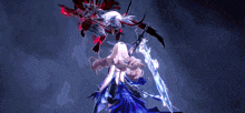 a pixel art of a sword being thrown at another sword wielder