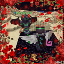 a picture of a minecraft character surrounded by red roses and hearts with the name bumblebugmb at the top
