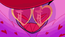 a close up of a person wearing heart shaped glasses