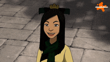 a cartoon of a woman with a nickelodeon logo in the background