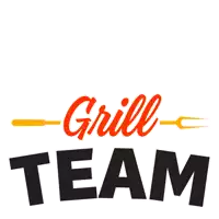 a logo for a grill team with a large knife and fork