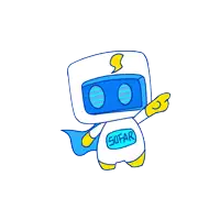 a blue and white robot with the word sofar on it
