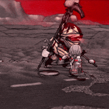 a cartoon character is holding a sword and a shield