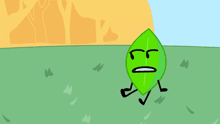 a cartoon of a man holding a knife and a green leaf with a sad face