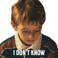 a young boy says i don 't know in a striped shirt