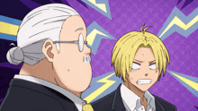 a cartoon drawing of a man and an older woman