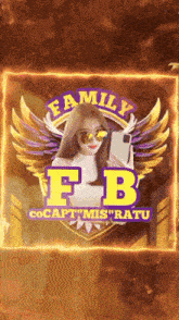 a logo for family fb cocapt mis ratu with a girl holding a cell phone